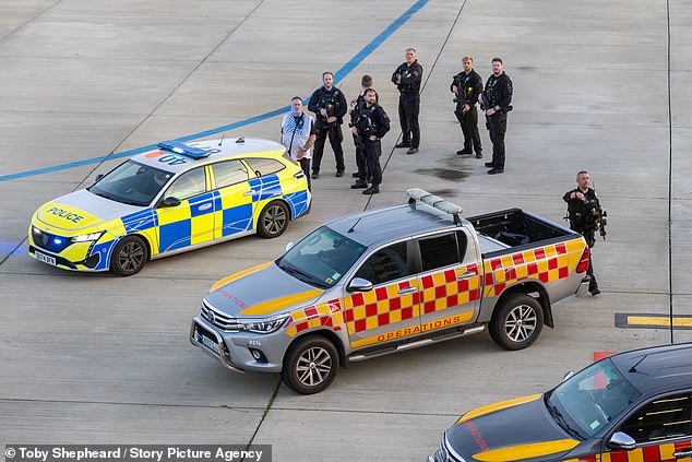 Safety first: Presidents and First Lady transfer to a support helicopter and continue to Stansted