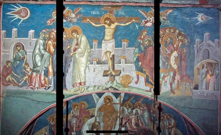 Erschütterndes Fresko aus dem 14. Jahrhundert: Zwei fliegende Gestalten neben Jesu Kreuz – ein kosmisches Rätsel im Kloster Dečani