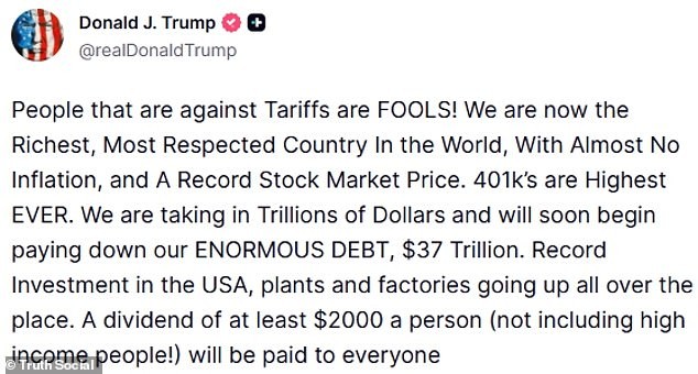 El dividendo de al menos 2.000 dólares se pagaría a todos, salvo a las 'personas con altos ingresos', aunque no indicó cuál sería el umbral