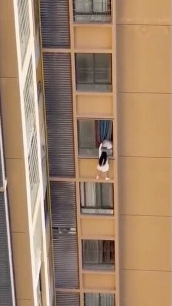 Donna cinese evade la moglie del suo amante arrampicandosi sul muro di un grattacielo: video virale