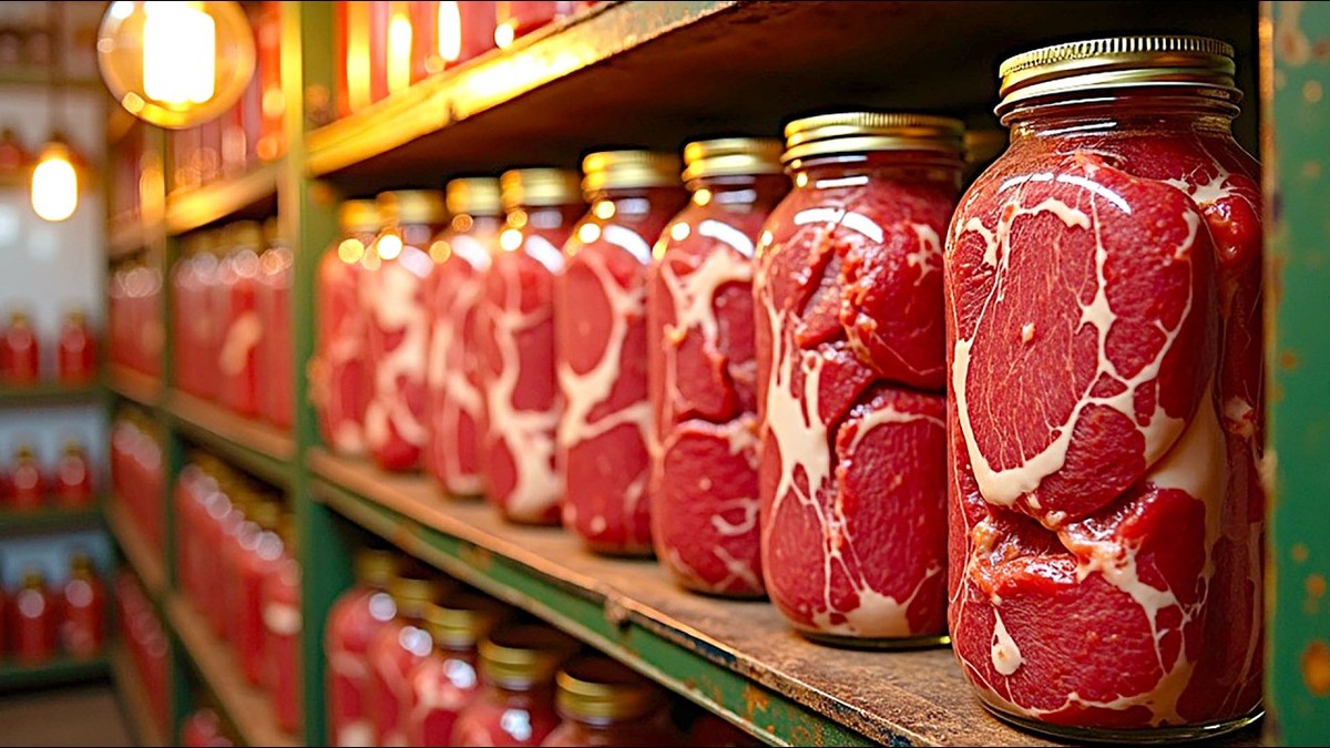 Телешко варено во сопствен сок во тегли — без притисочен шпорет