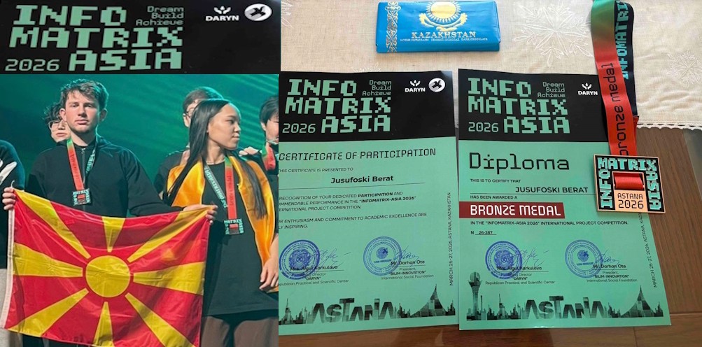 Македонските умови освојуваат светот: Бронзен медал за Ејлем Бекироска и Берат Јусуфоски на меѓународен натпревар од 3000 учесници во Казахстан