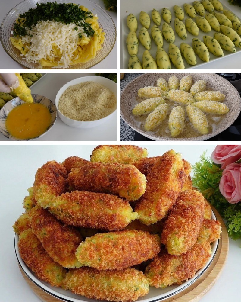 Мешање на состојките и формирање на крокети со вкусен полнеж